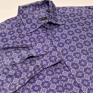 Jhane Barnes Silk Blend‎ Button Up Dress Shirt Size XXL Purple Geometric Ikat